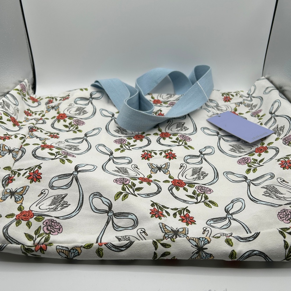 Serenite Large Tote Bag White Canvas Floral Swan Butterfly 100% Cotton NWT - Picture 6 of 14